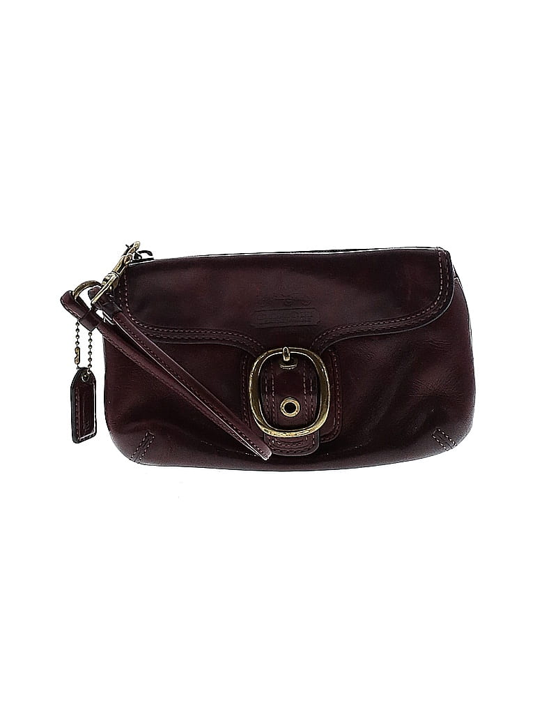 Coach 100% Leather Solid Brown Burgundy Leather Wristlet One Size - photo 1