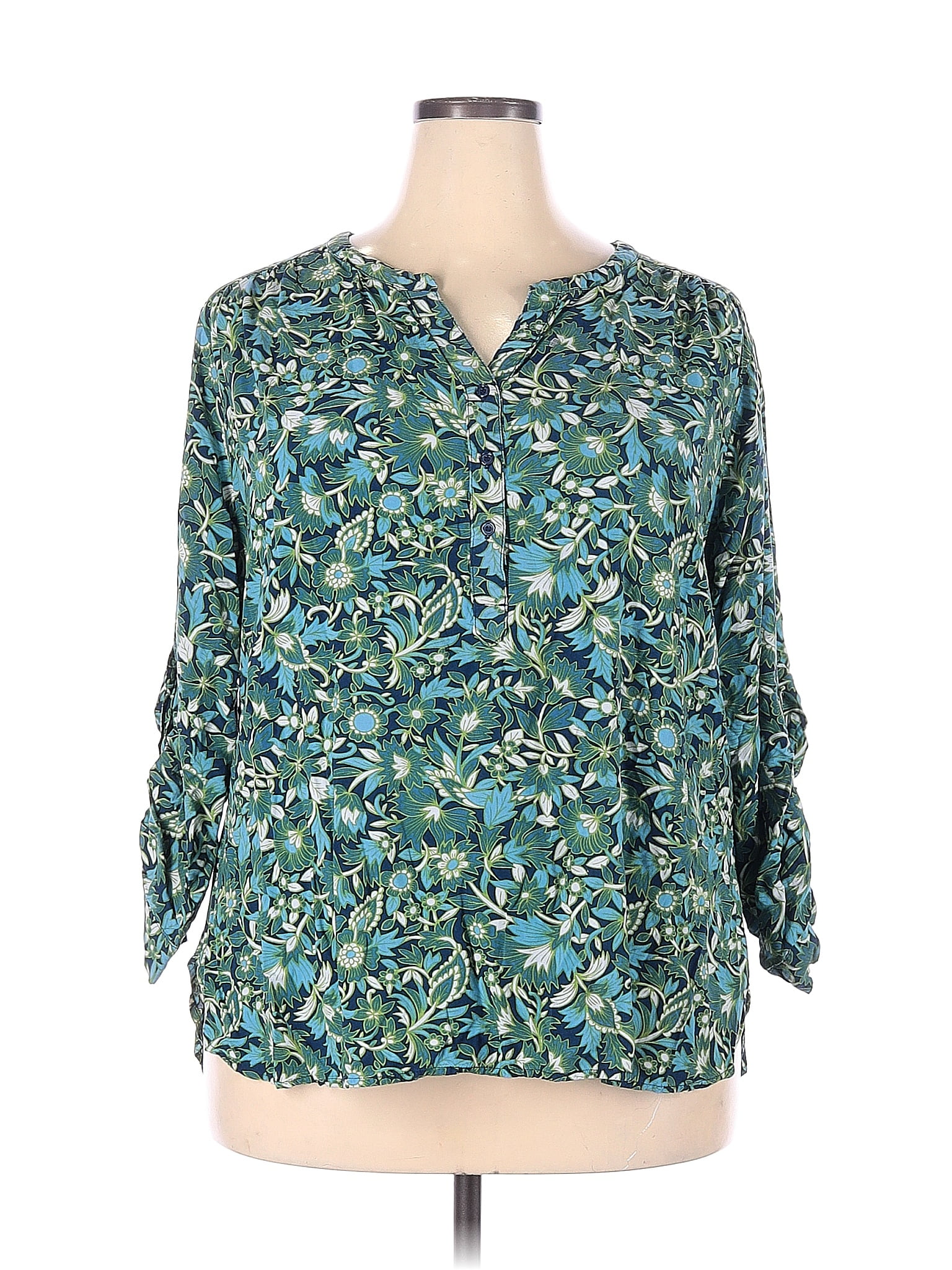 St. John's Bay 100% Rayon Teal Long Sleeve Blouse Size 2X (Plus) - 56% ...