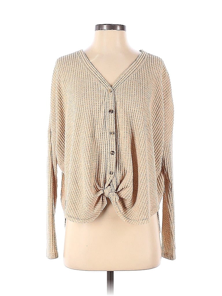 Pre-owned Out From Under Long Sleeve Top Tan Plunge Neckline Tops In Brown