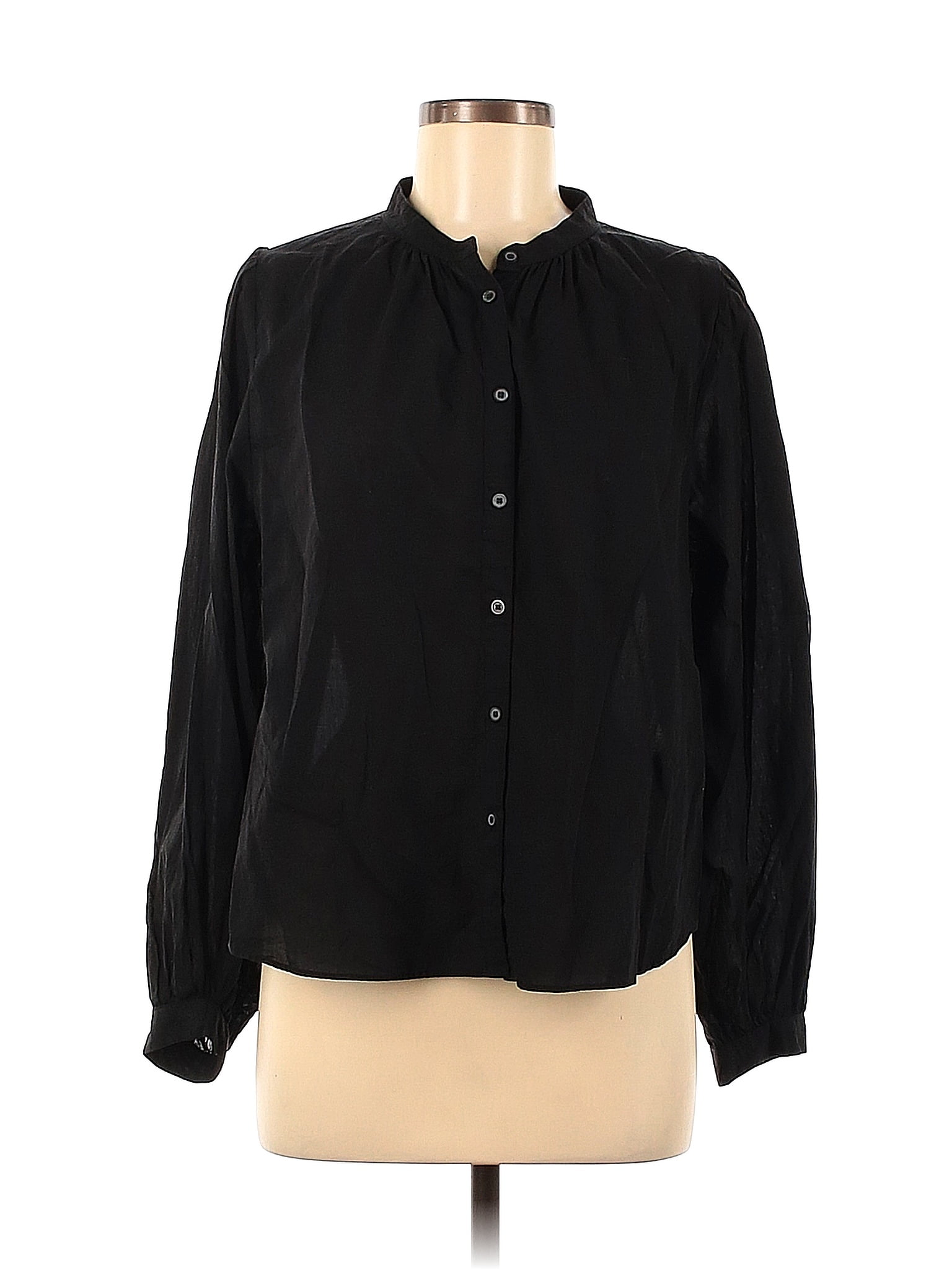 Uniqlo 100% Cotton Solid Black Long Sleeve Button-Down Shirt Size M ...