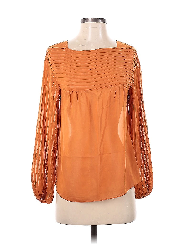 Moda International 100% Silk Orange Long Sleeve Blouse Size XS - photo 1