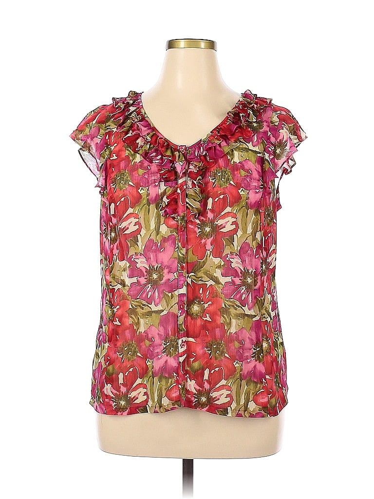 Jones New York Sport 100% Polyester Floral Tropical Pink Short Sleeve ...