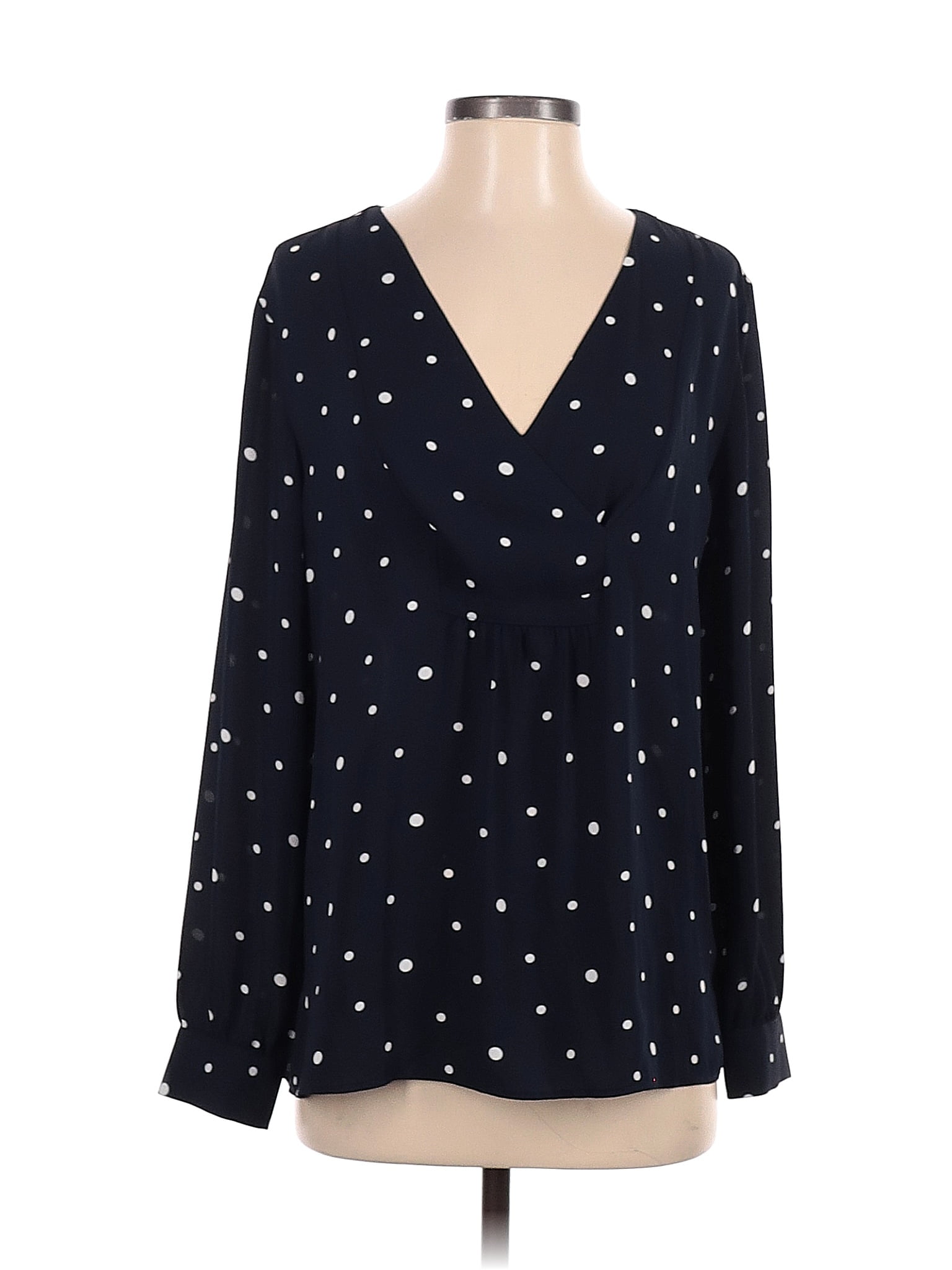 Ann Taylor Loft Outlet 100 Polyester Polka Dots Navy Black Long Sleeve