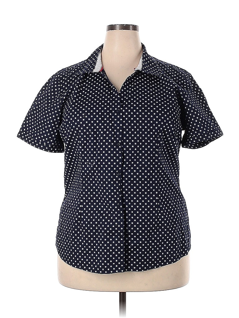 Basic Editions Color Block Polka Dots Black Short Sleeve Button Down