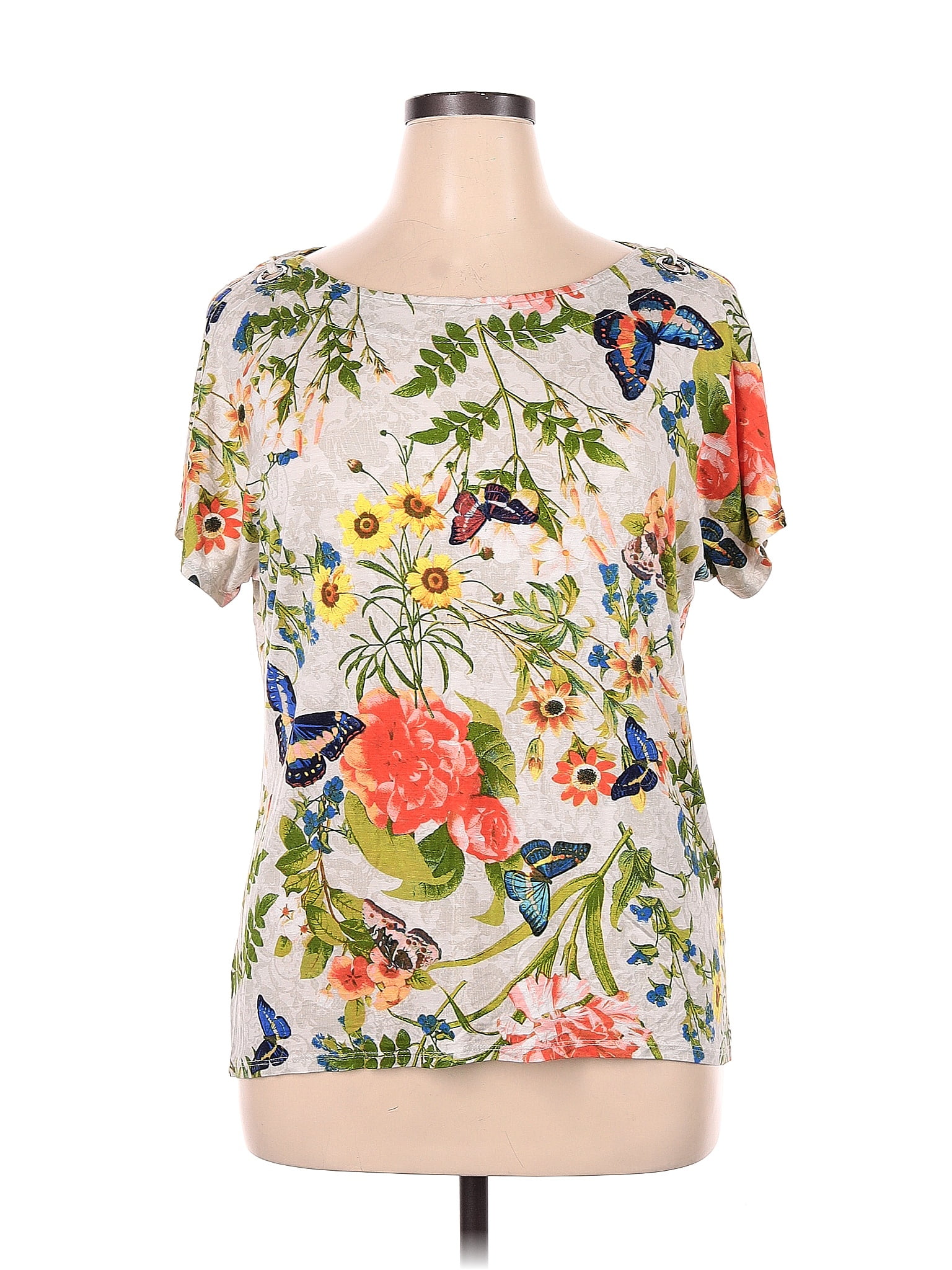 Cable & Gauge Floral Ivory Short Sleeve TShirt Size XL 42 off thredUP