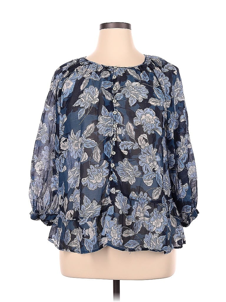 Johnny Was Floral Blue Long Sleeve Blouse Size XL - photo 1