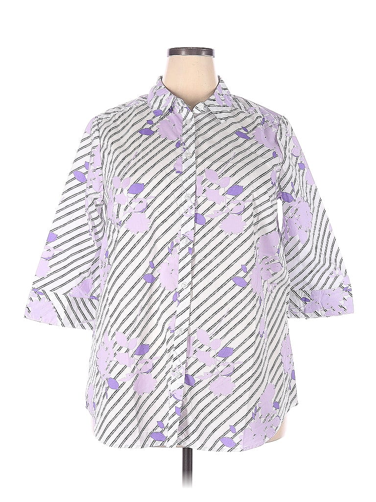 Roaman's Stripes White Purple Long Sleeve Button-Down Shirt Size 18 (Plus) - photo 1