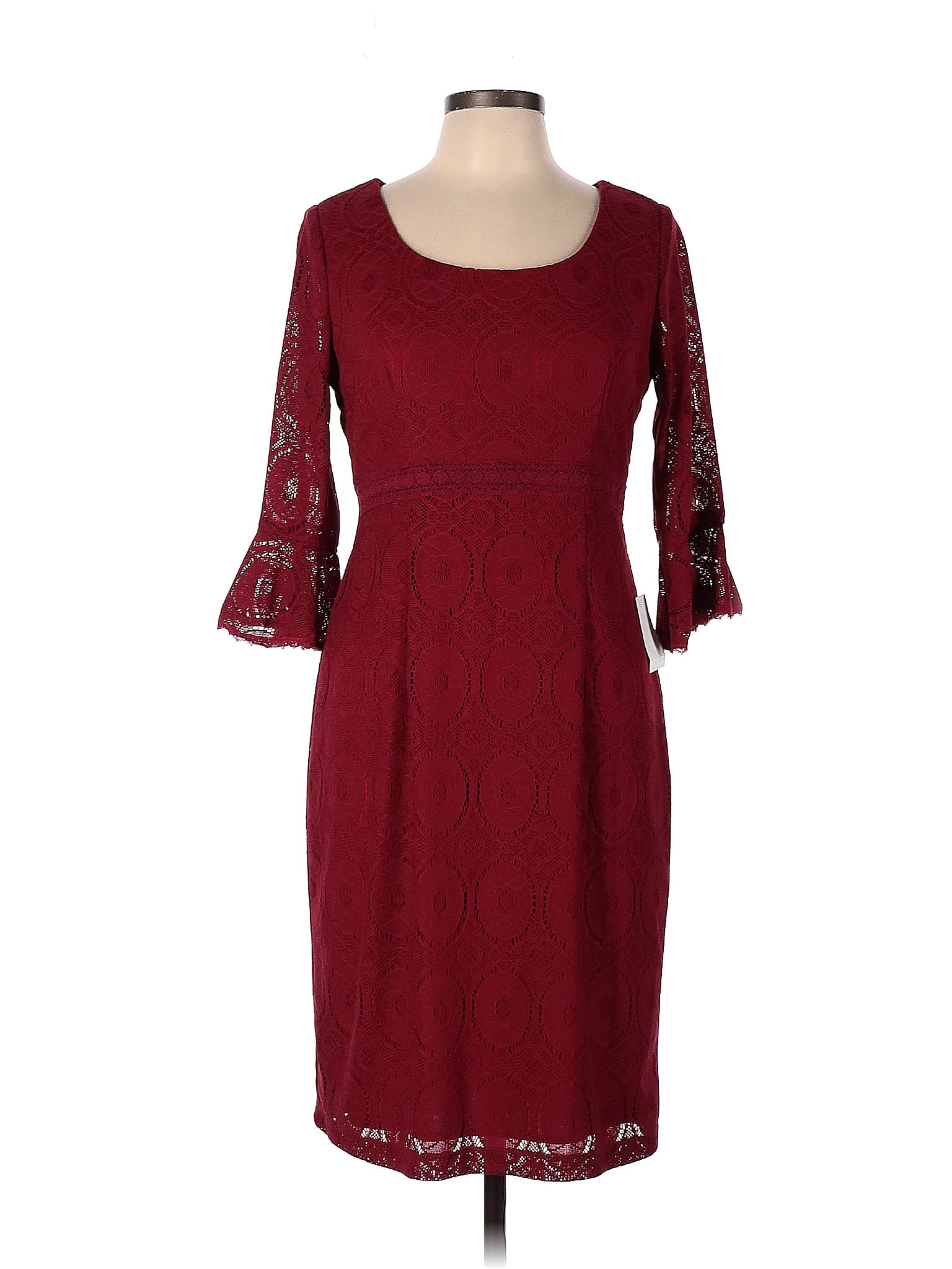 CHRIS McLaughlin 100% Polyester Solid Maroon Burgundy Casual Dress Size ...