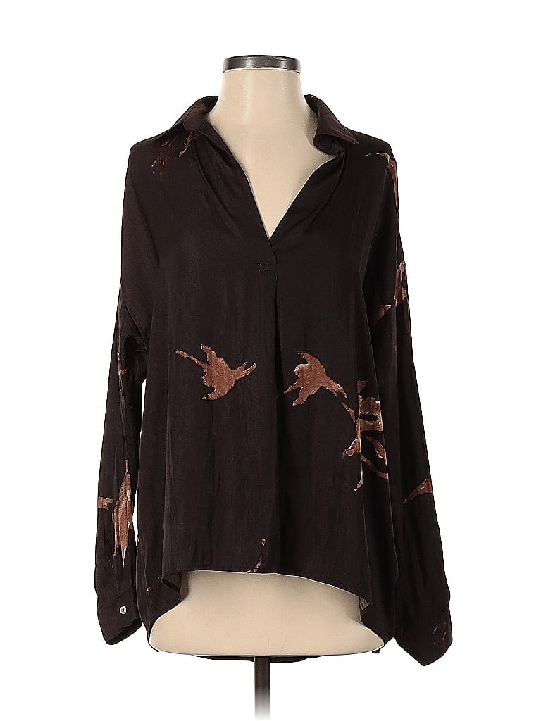 wren 100% Polyester Brown Long Sleeve Blouse Size S - photo 1