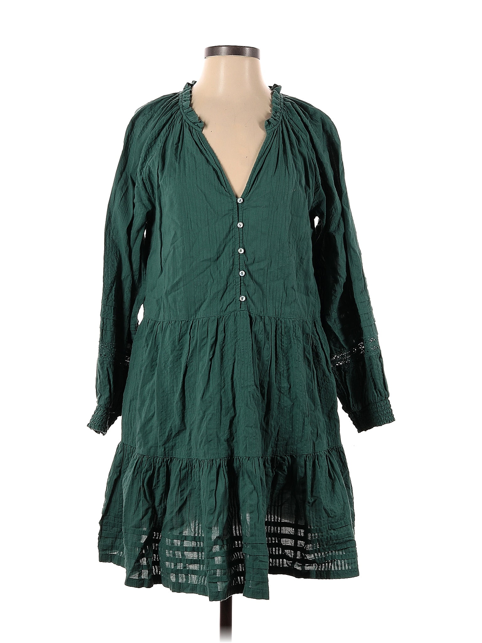 Anthropologie 100% Cotton Solid Green Casual Dress Size S - 59% off ...