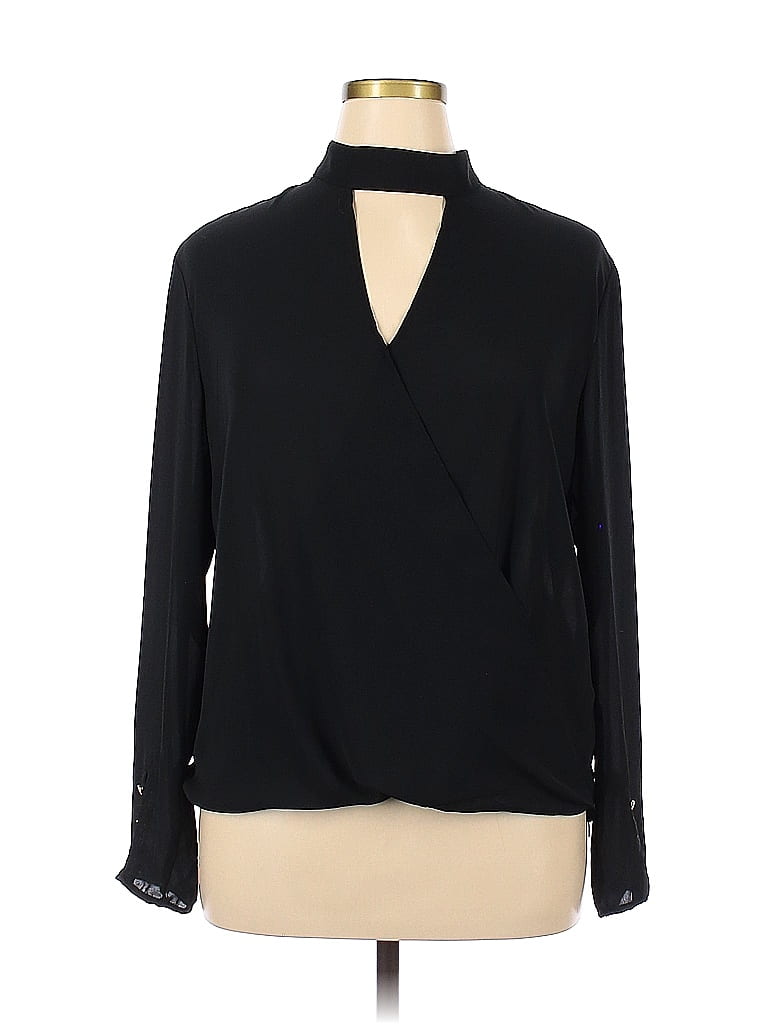 Soho JEANS NEW YORK & COMPANY 100% Polyester Polka Dots Black Long Sleeve Blouse Size XL - photo 1