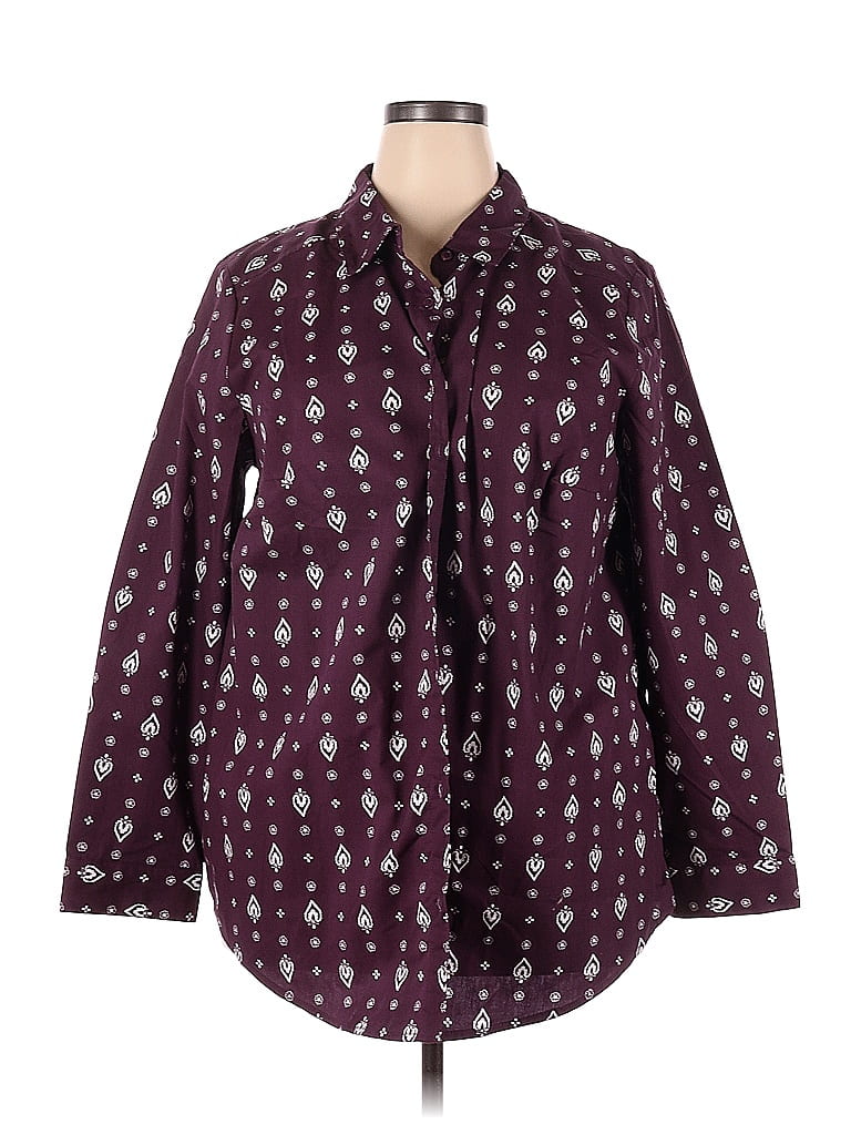 Roaman's Polka Dots Purple Burgundy Long Sleeve Button-Down Shirt Size 24 (Plus) - photo 1