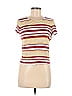 Sézane 100% Linen Stripes Burgundy Short Sleeve T-Shirt Size M - photo 1