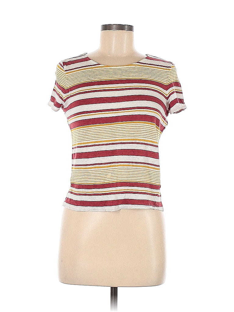 Sézane 100% Linen Stripes Burgundy Short Sleeve T-Shirt Size M - photo 1