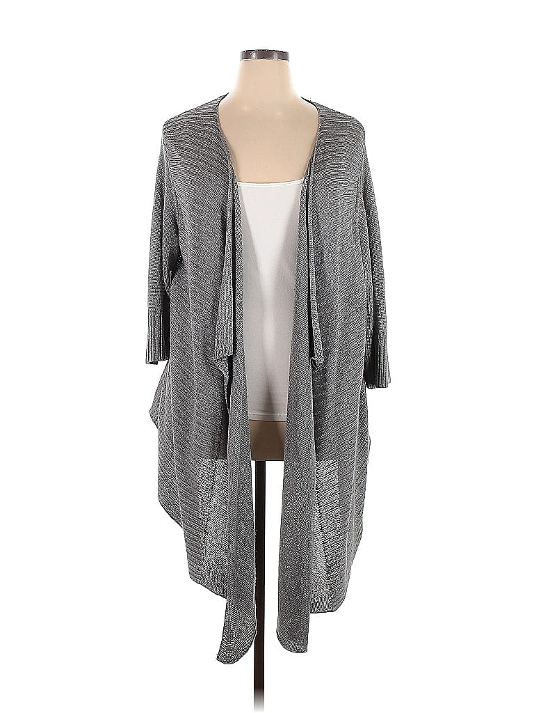 Eileen Fisher Color Block Stripes Gray Cardigan Size 1X (Plus) 76