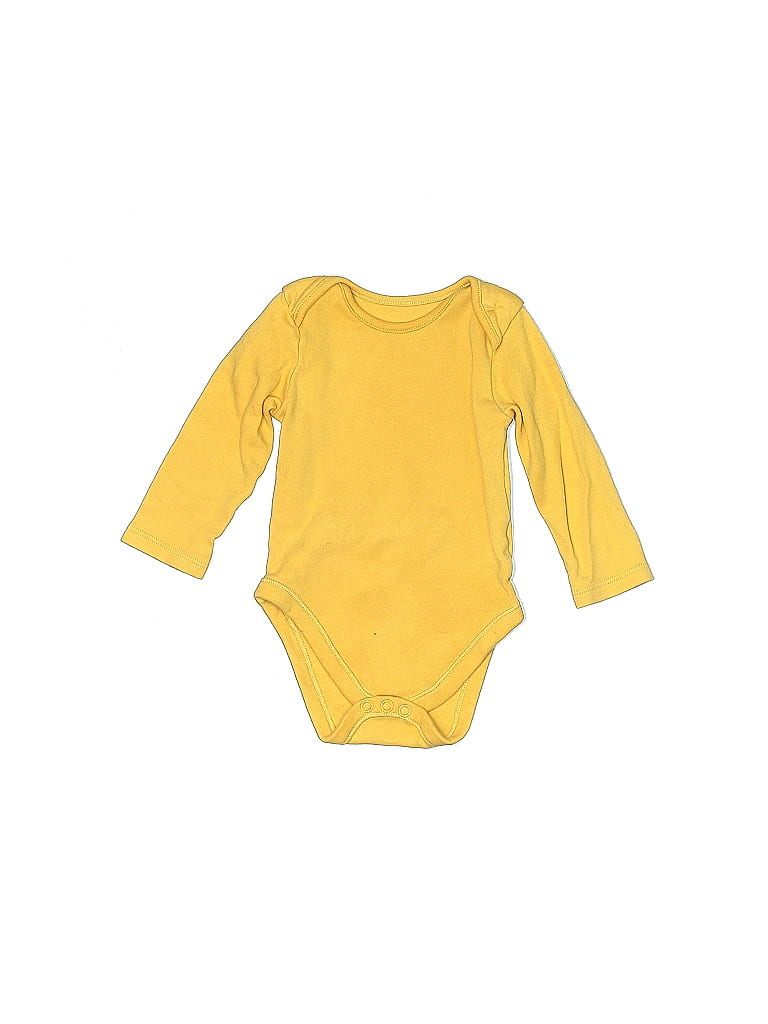 George 100% Cotton Solid Yellow Long Sleeve Onesie Size 6-9 mo - photo 1