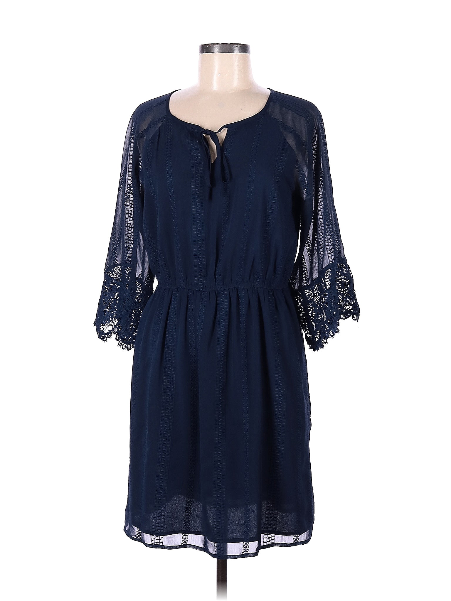 Skies Are Blue 100 Polyester Solid Navy Blue Casual Dress Size M 72