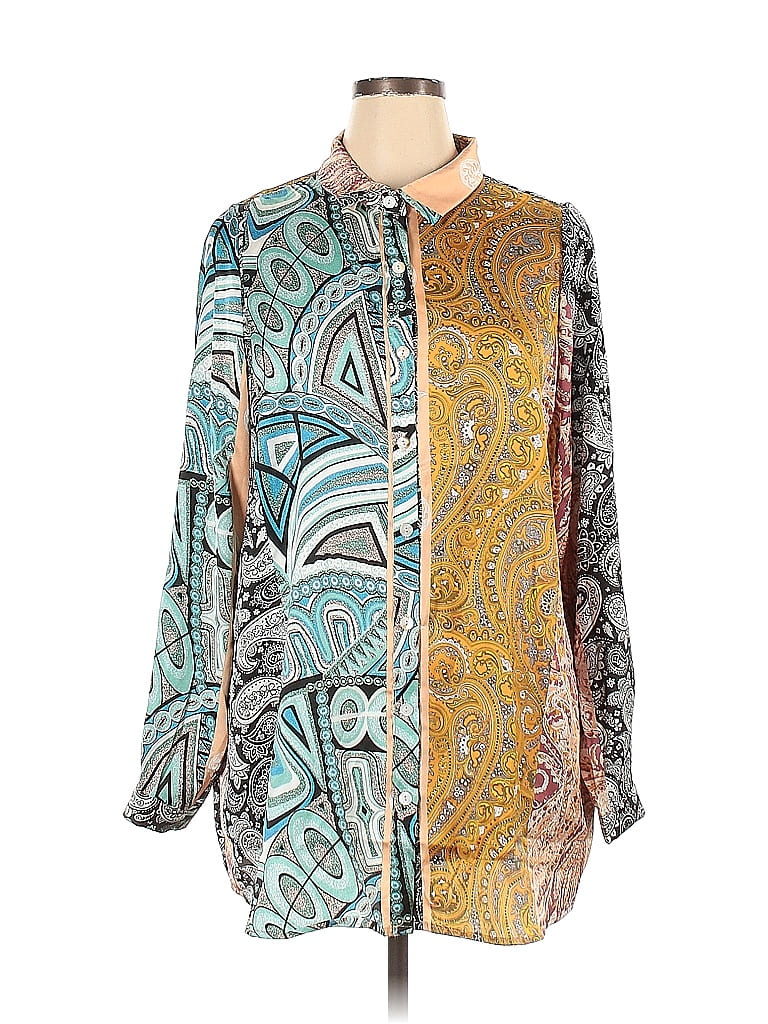 Fashion Nova 100 Polyester Teal Long Sleeve ButtonDown Shirt Size 1X