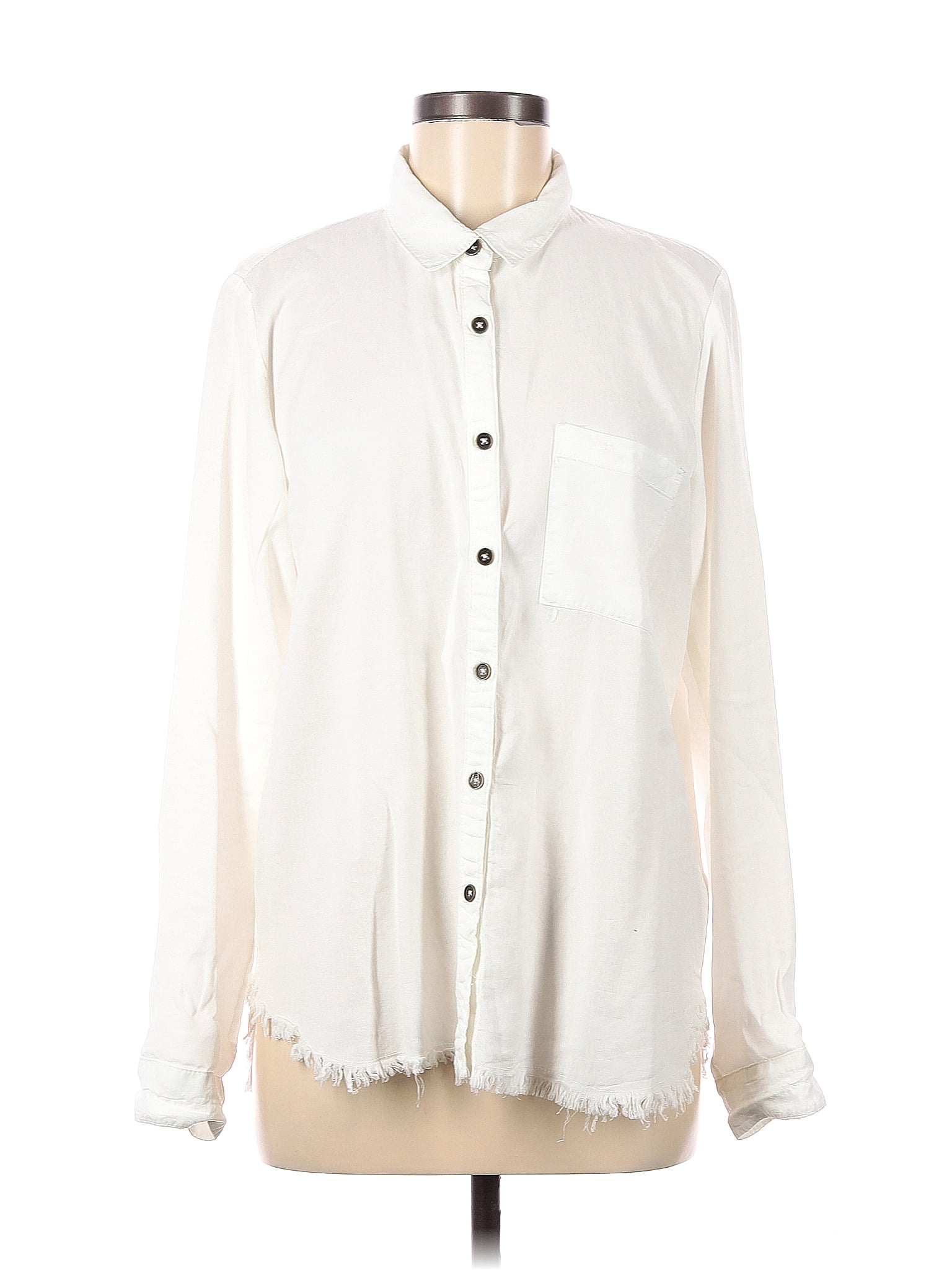 Urban Daizy 100% Tencel Solid White Ivory Long Sleeve Button-Down Shirt ...