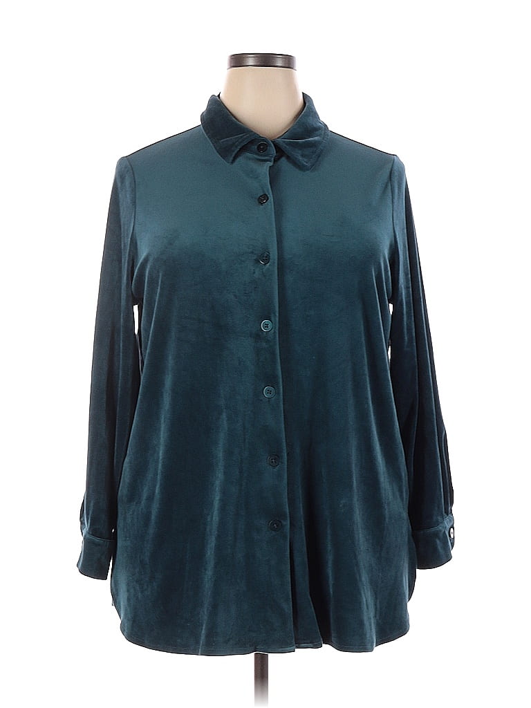 Woman Within Teal Long Sleeve Button-Down Shirt Size 18 (L) (Plus) - photo 1