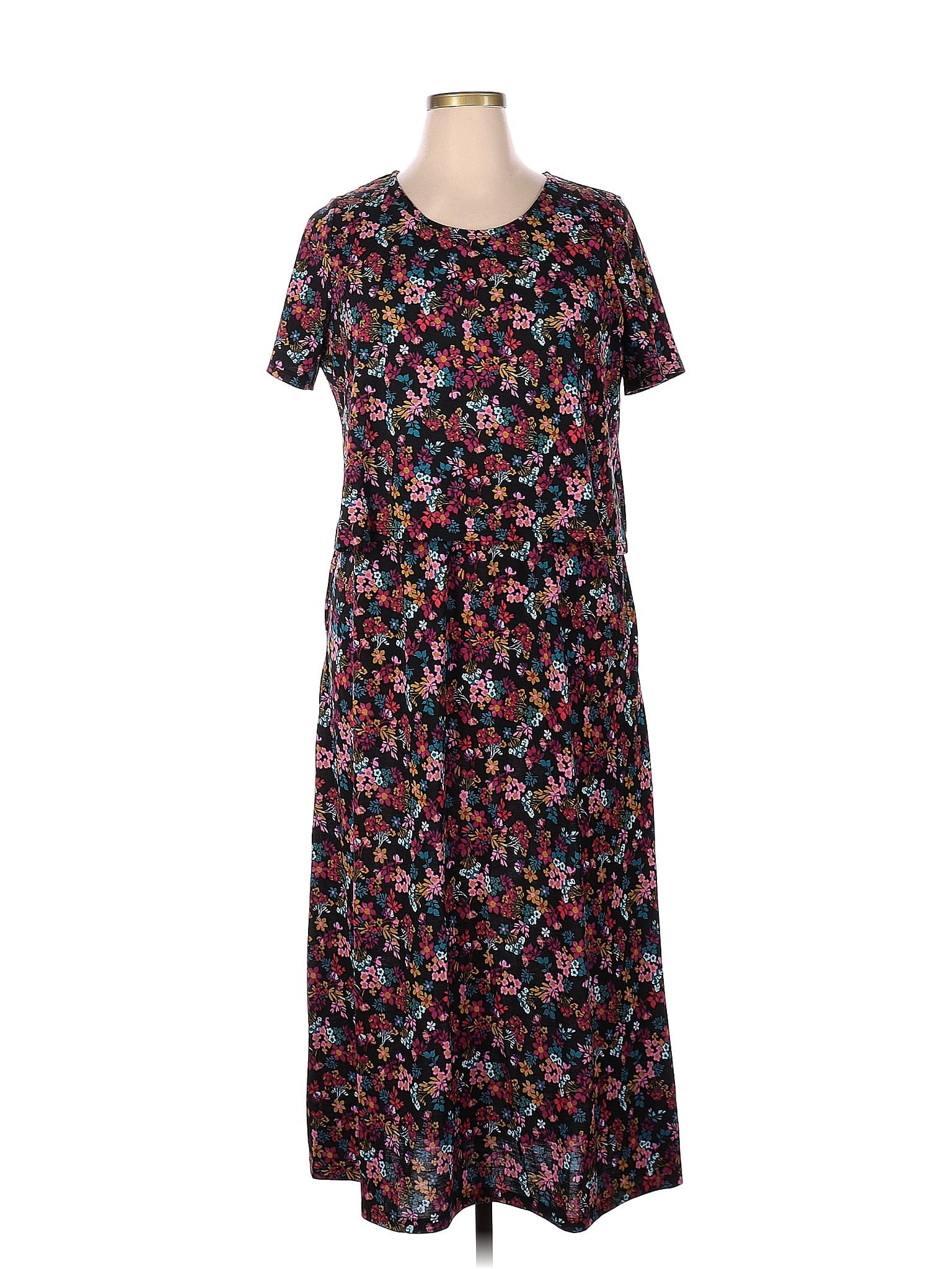 Woman Within Floral Multi Color Black Casual Dress Size 14 (M) - 67% ...