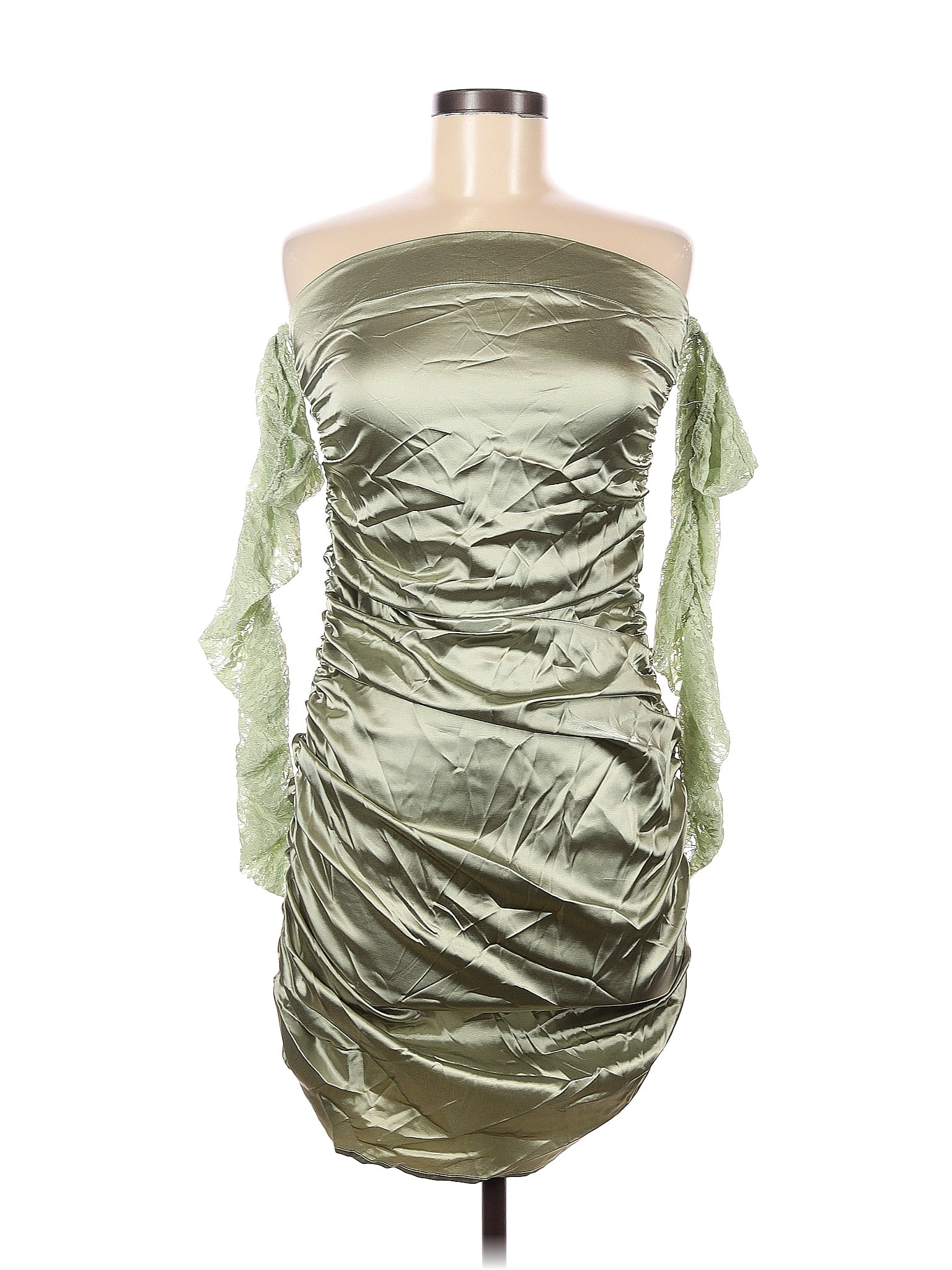 Cider Solid Metallic Green Cocktail Dress Size M 56 off thredUP