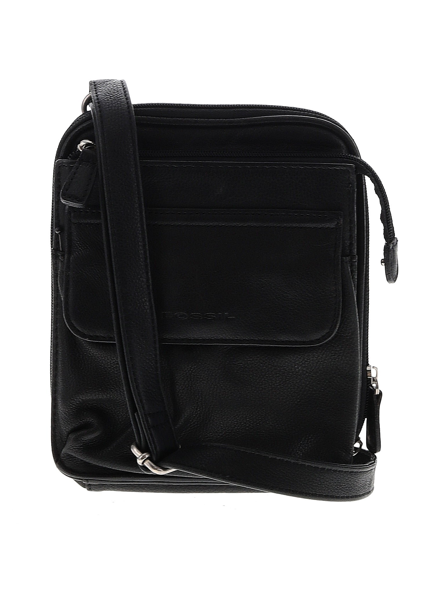 Fossil 100 Leather Solid Black Leather Crossbody Bag One Size 68