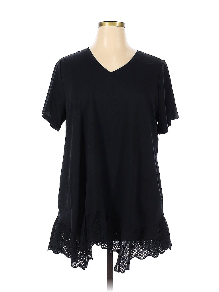 LOGO by Lori Goldstein Solid Black Short Sleeve Blouse Size XL - photo 1