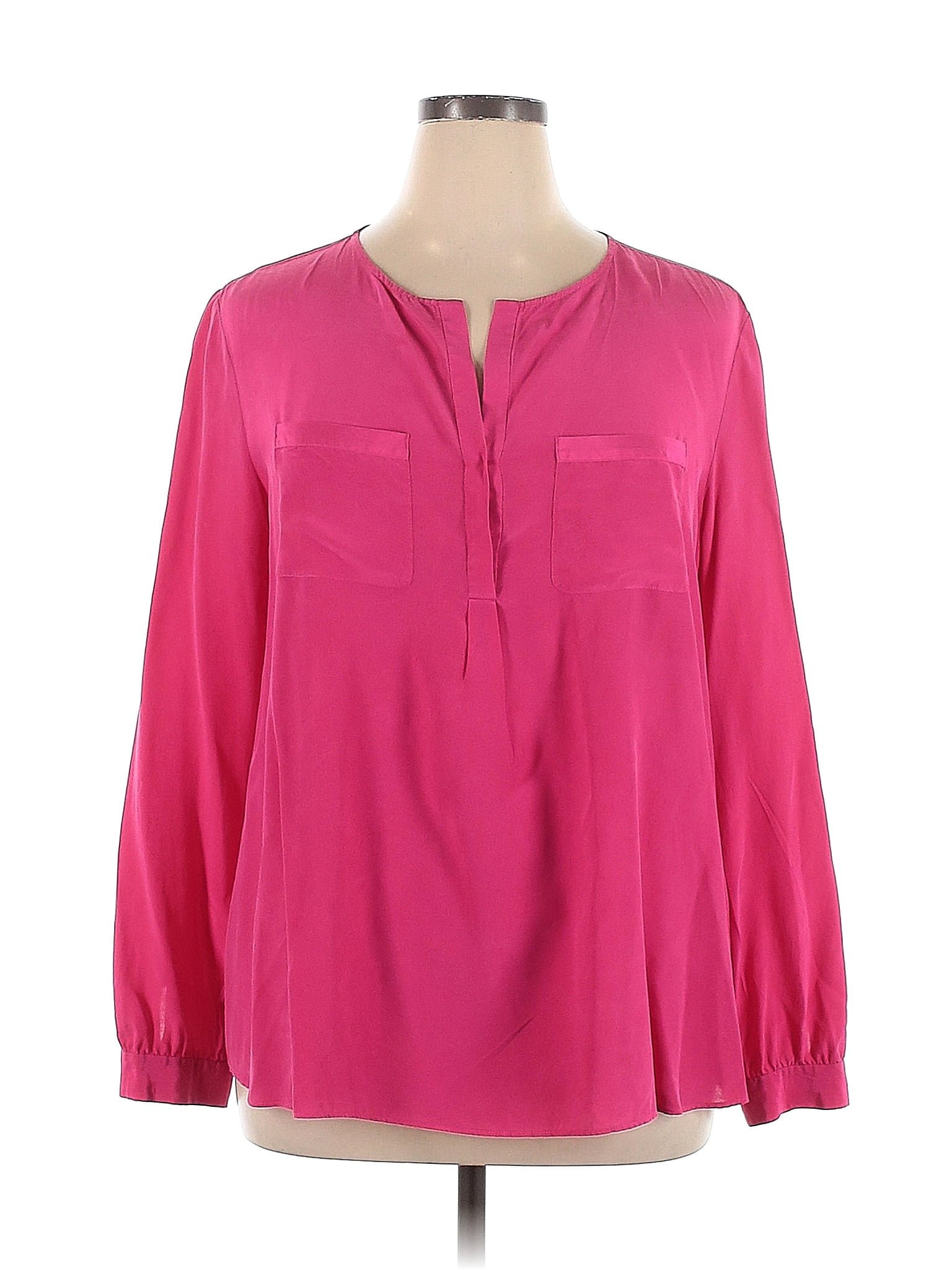 Lafayette 148 New York 100% Silk Pink Long Sleeve Blouse Size 16 - 82% ...