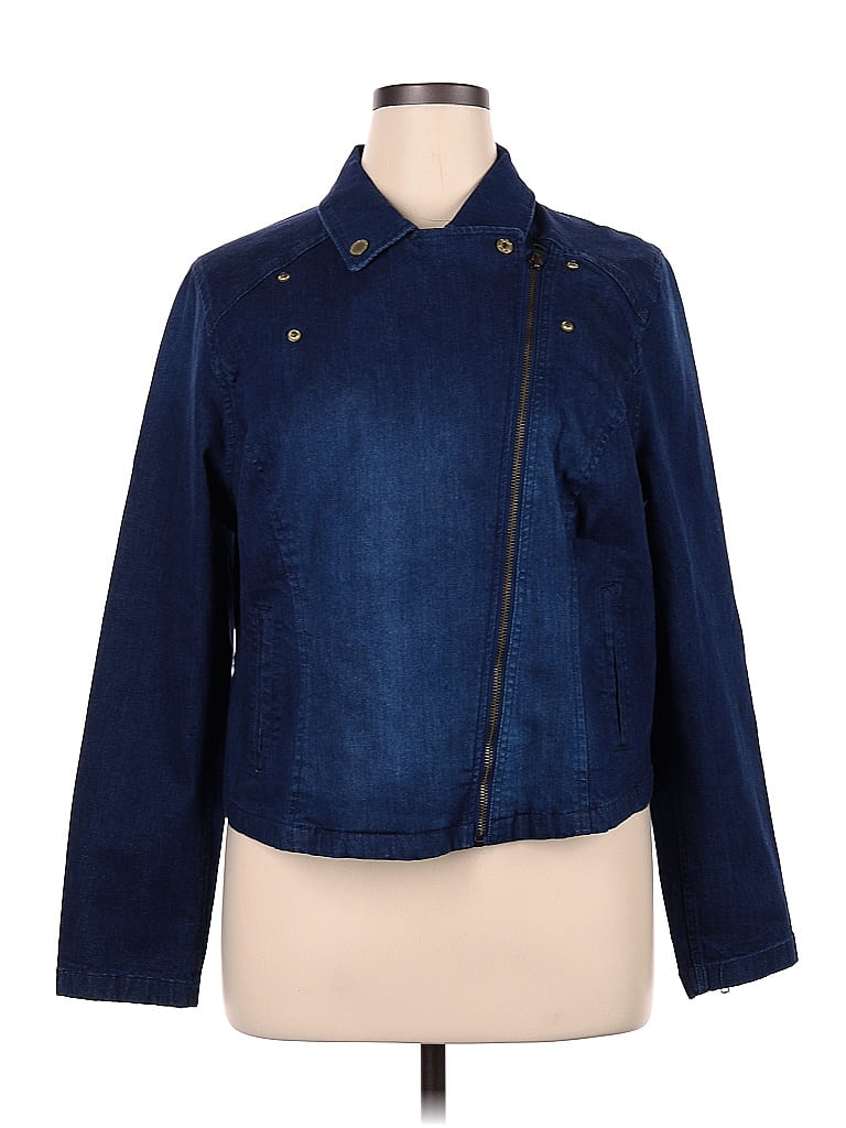 Isaac Mizrahi LIVE! Solid Blue Denim Jacket Size 16 - photo 1
