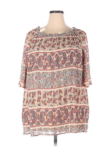 Catherines 100% Polyester Multi Color Ivory Short Sleeve Top Size 2X (Plus)  - 61% off