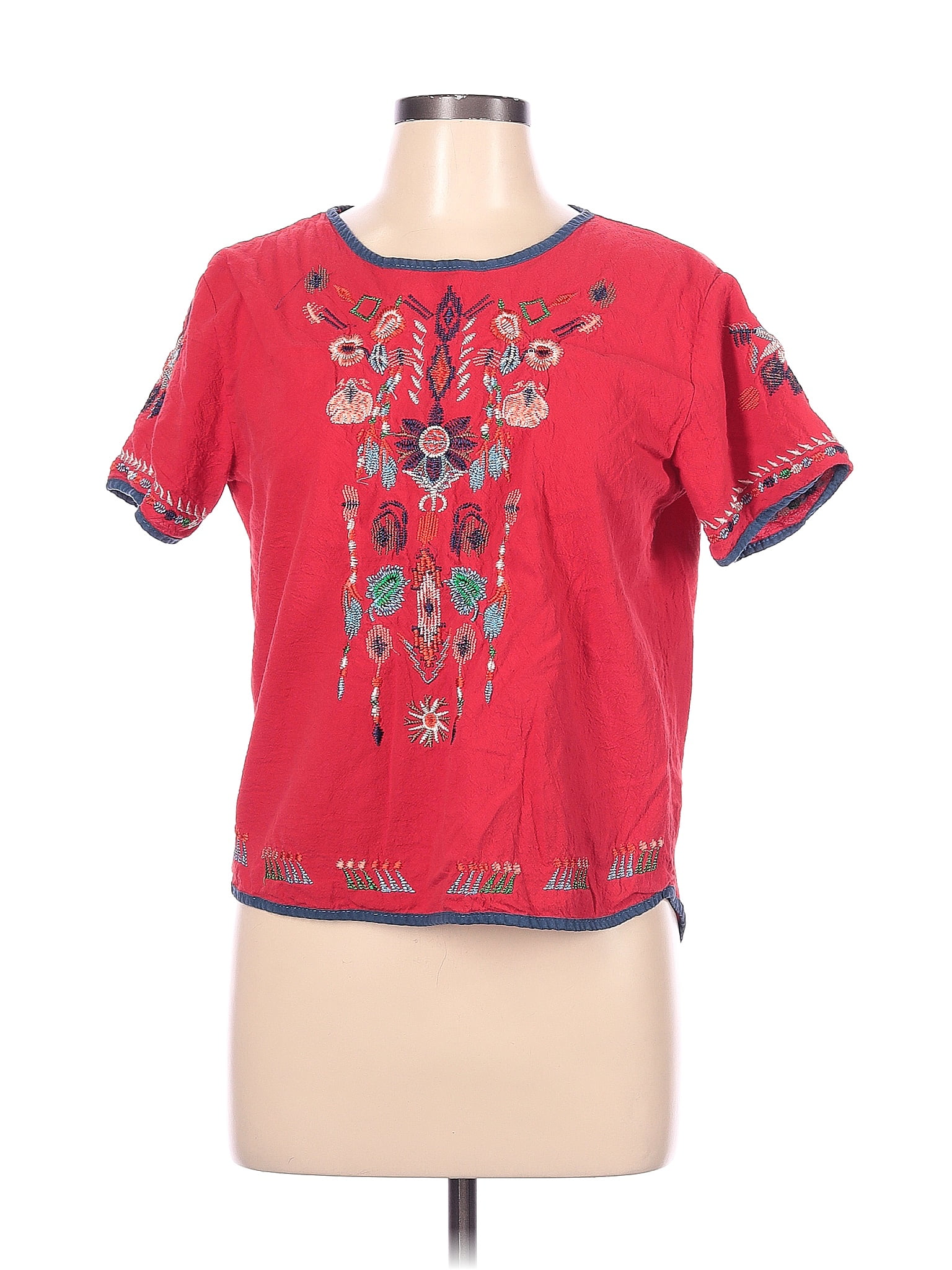 E Retro Red Short Sleeve Blouse Size L 68 Off Thredup