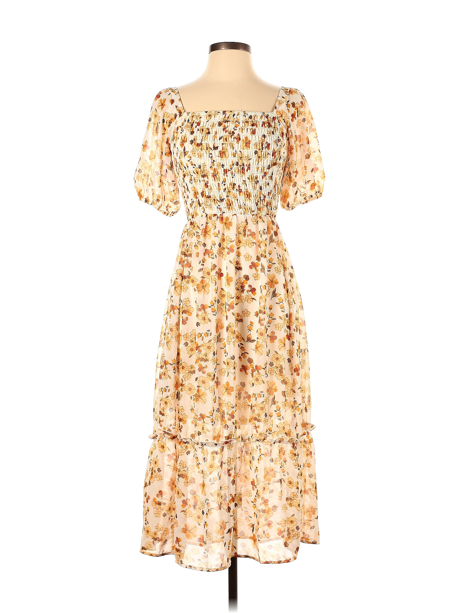 Jessica Simpson 100 Polyester Floral Multi Color Yellow Casual Dress