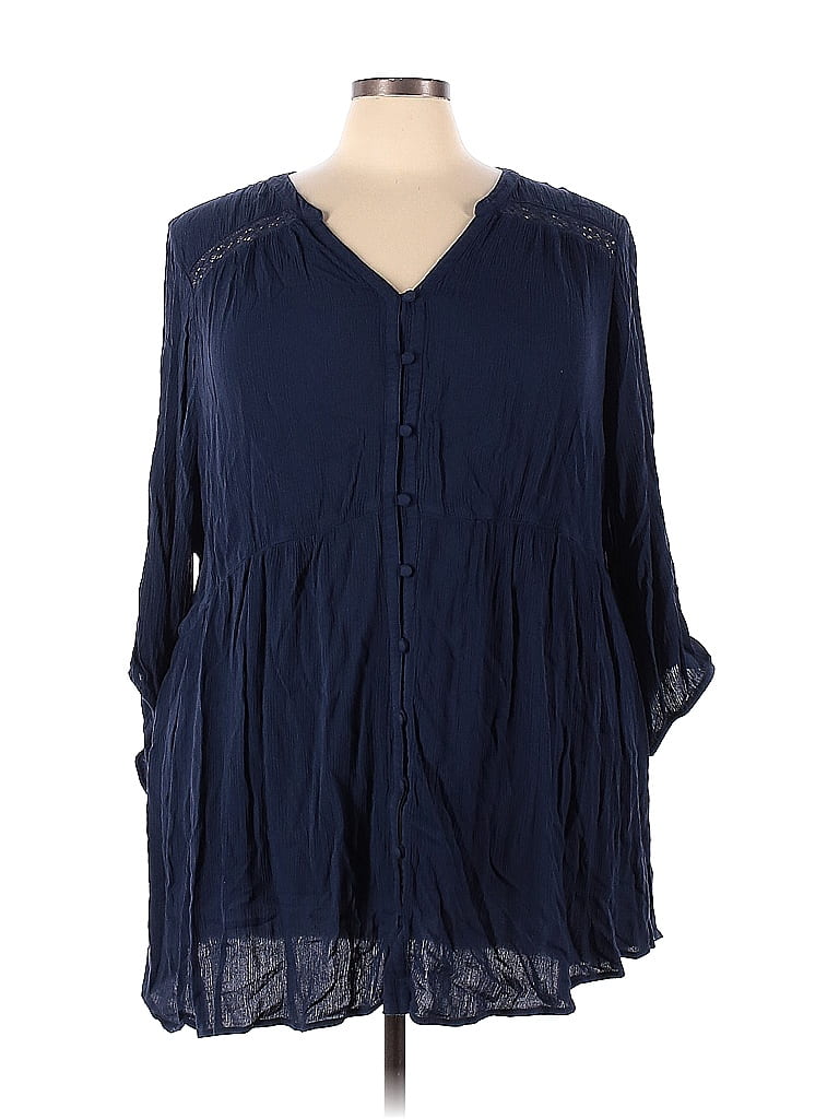 Torrid 100% Rayon Blue Long Sleeve Blouse Size 5X Plus (5) (Plus) - photo 1