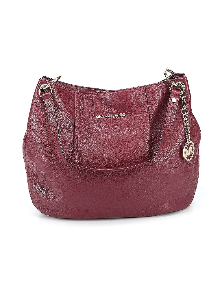 MICHAEL Michael Kors Solid Maroon Burgundy Leather Hobo One Size - 73% ...