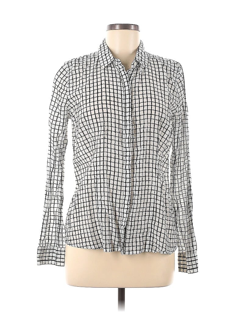 Halogen Checkered-gingham Houndstooth Tweed Gray Long Sleeve Blouse Size M - photo 1