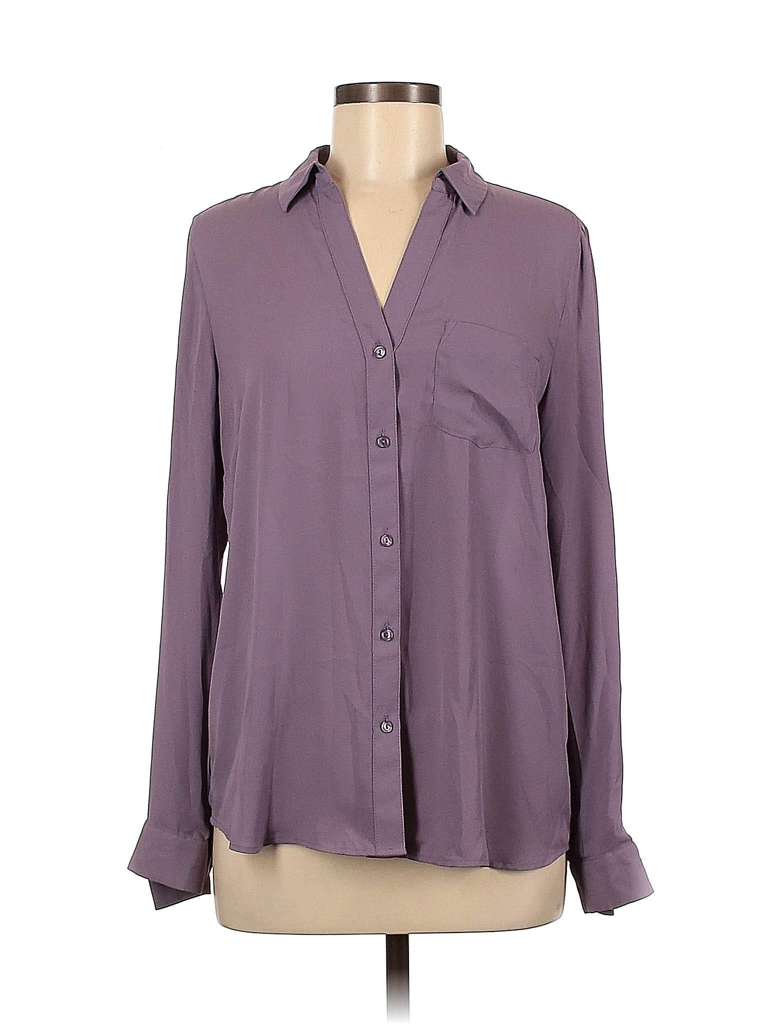 The Limited 100% Polyester Purple Long Sleeve Button-Down Shirt Size M ...