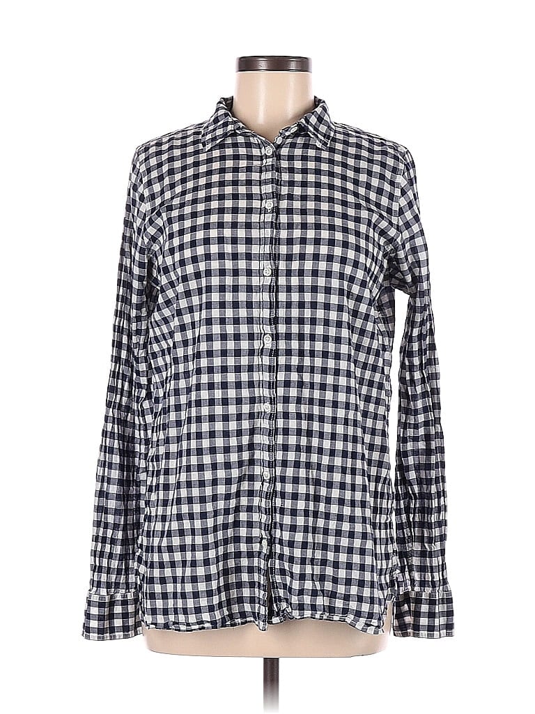 J.Crew Checkered-gingham Houndstooth Plaid Blue Long Sleeve Button-Down Shirt Size 10 (Tall) - photo 1