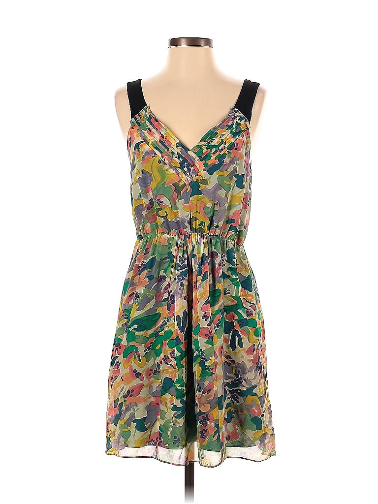 Broadway & Broome 100 Silk Color Block Floral Multi Color Green Casual