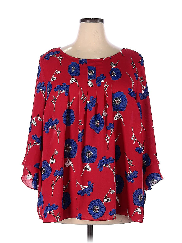 Liz Claiborne 100% Polyester Red Long Sleeve Blouse Size 2X (Plus) - 48 ...