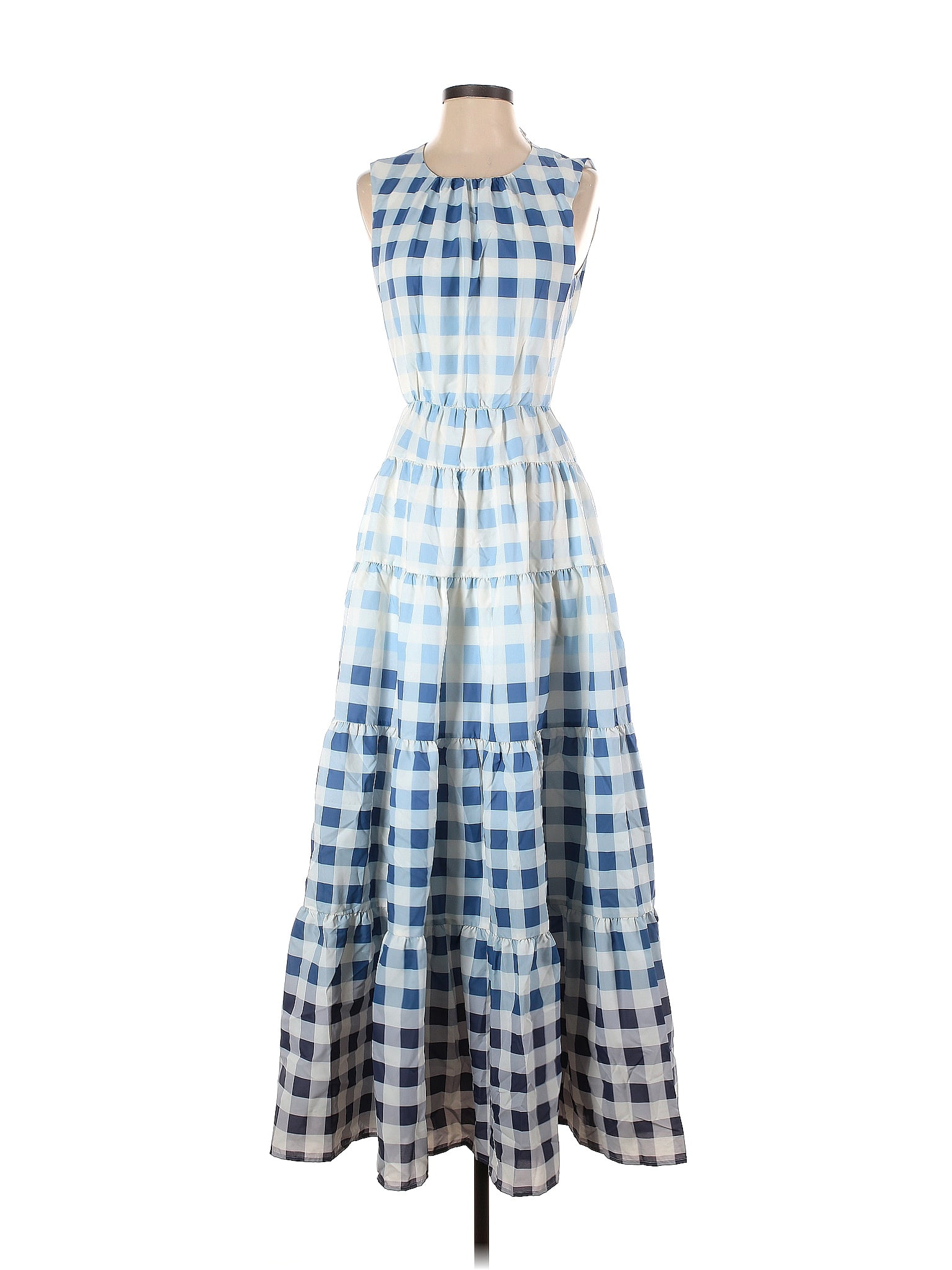 STAUD 100% Nylon Checkered-gingham Multi Color Blue Casual Dress Size S ...