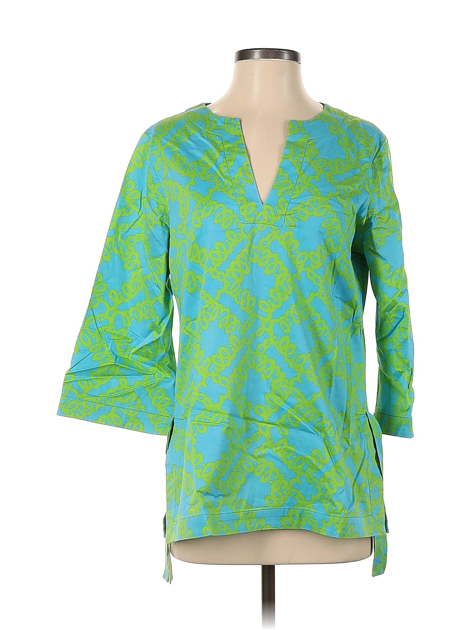 Lilly Pulitzer Color Block Tropical Green 3 4 Sleeve Blouse Size S 72