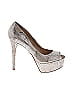 Brian Atwood Houndstooth Marled Snake Print Grid Graphic Animal Print Silver Heels Size 8 1/2 - photo 1