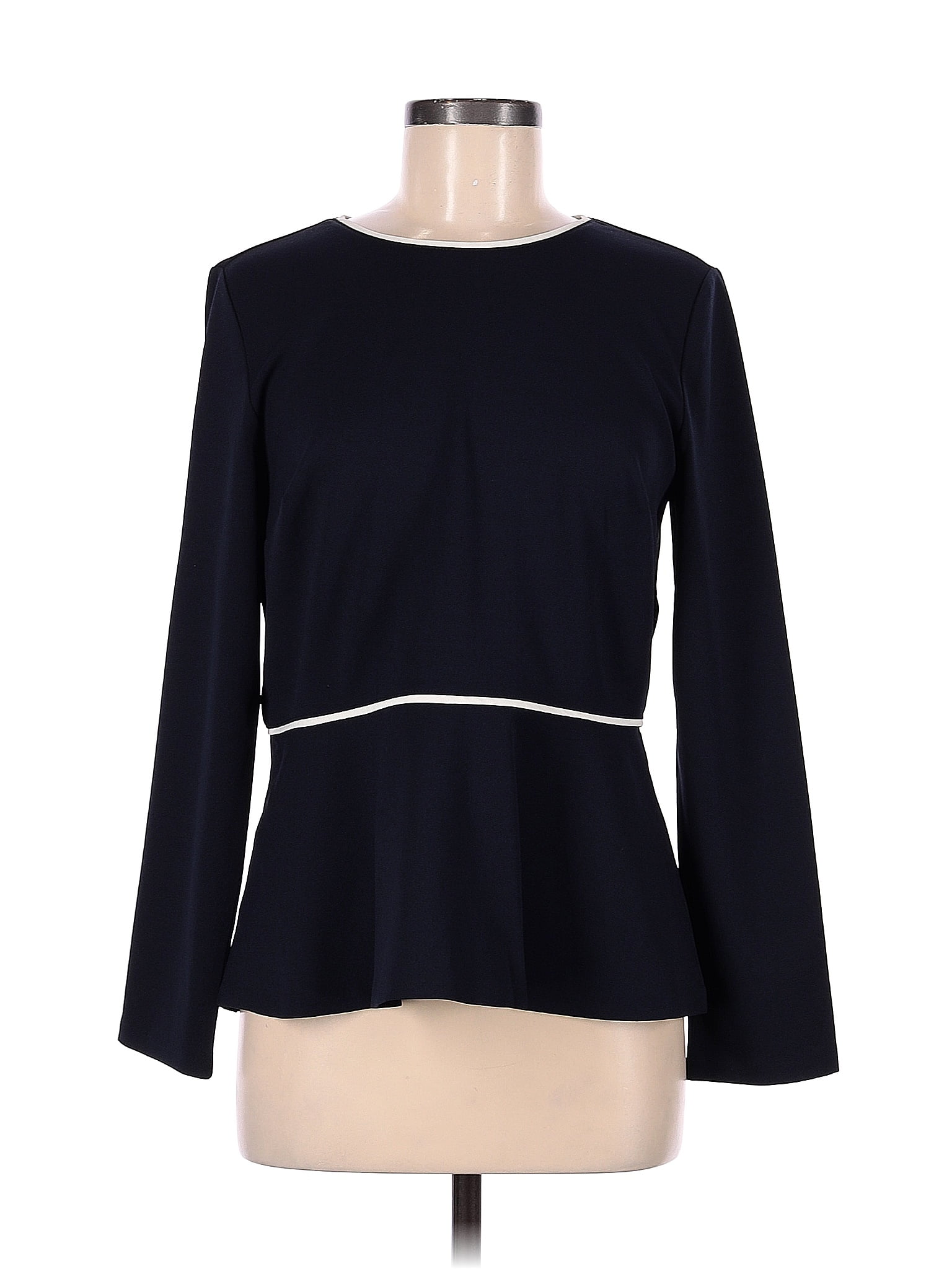 Ann Taylor Color Block Solid Navy Black Long Sleeve Top Size M 83