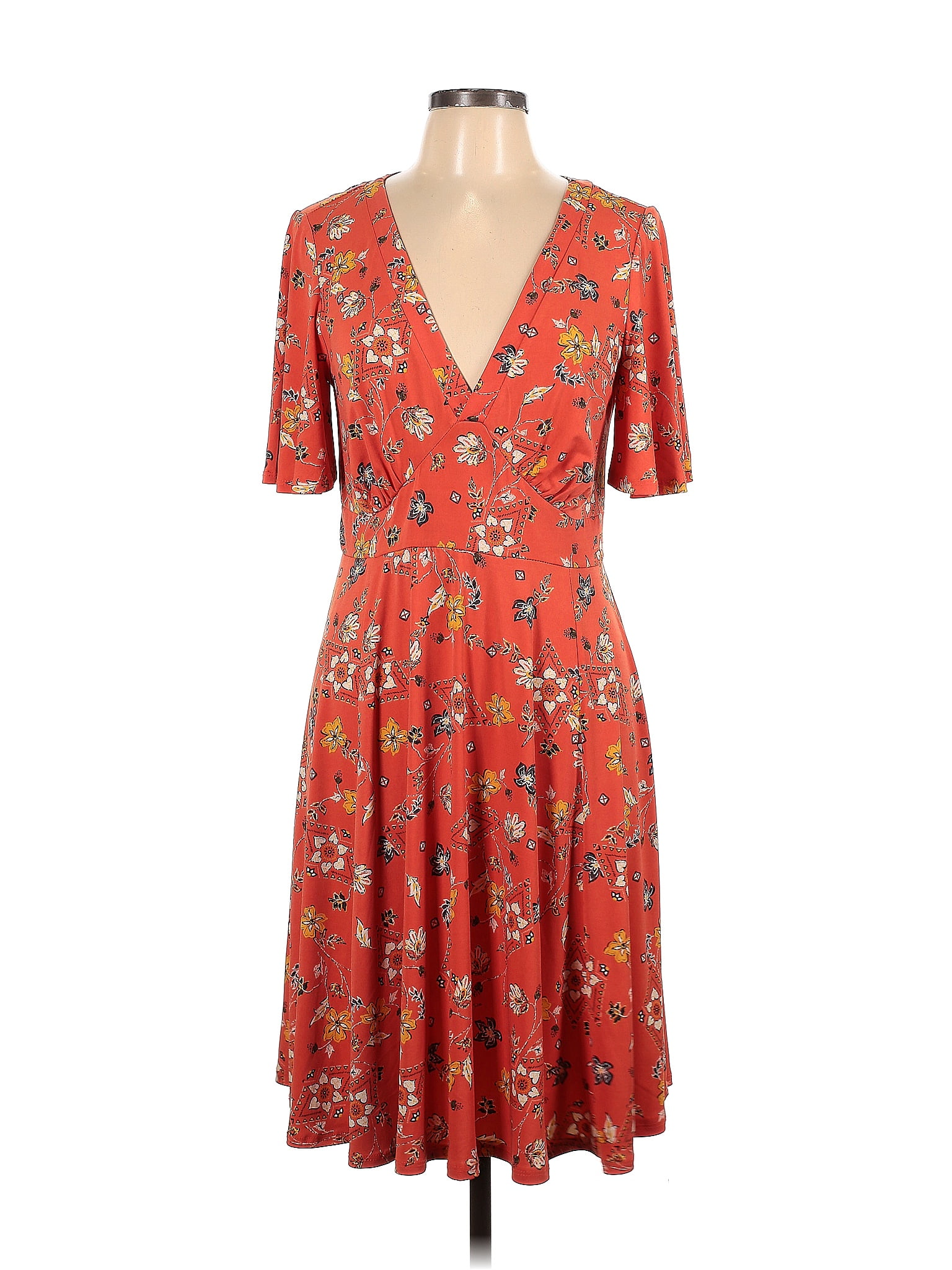 Torrid Floral Burnt Orange Orange Casual Dress Size Lg Plus (0) (Plus ...