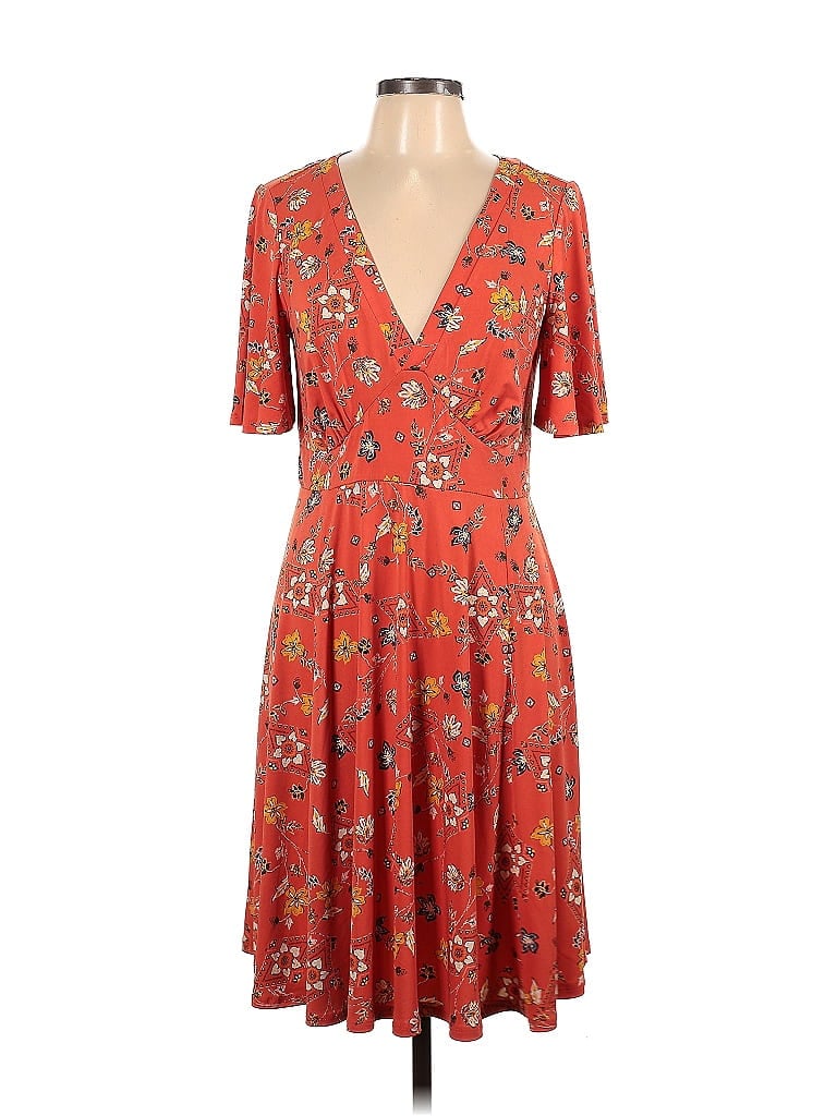 Torrid Floral Burnt Orange Orange Casual Dress Size Lg Plus (0) (Plus ...