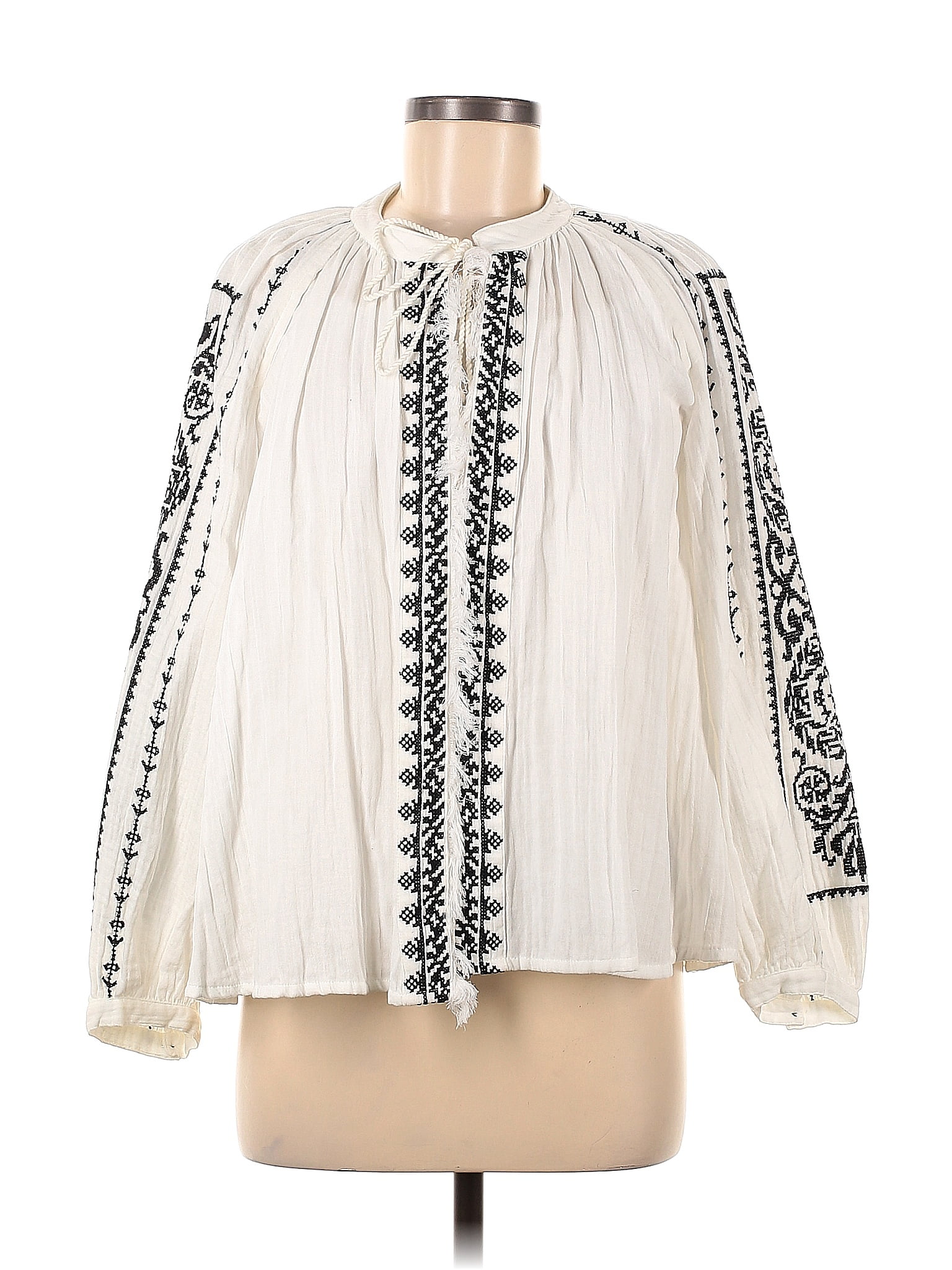 Zara 100 Polyester Ivory Long Sleeve Blouse Size M 50 Off Thredup