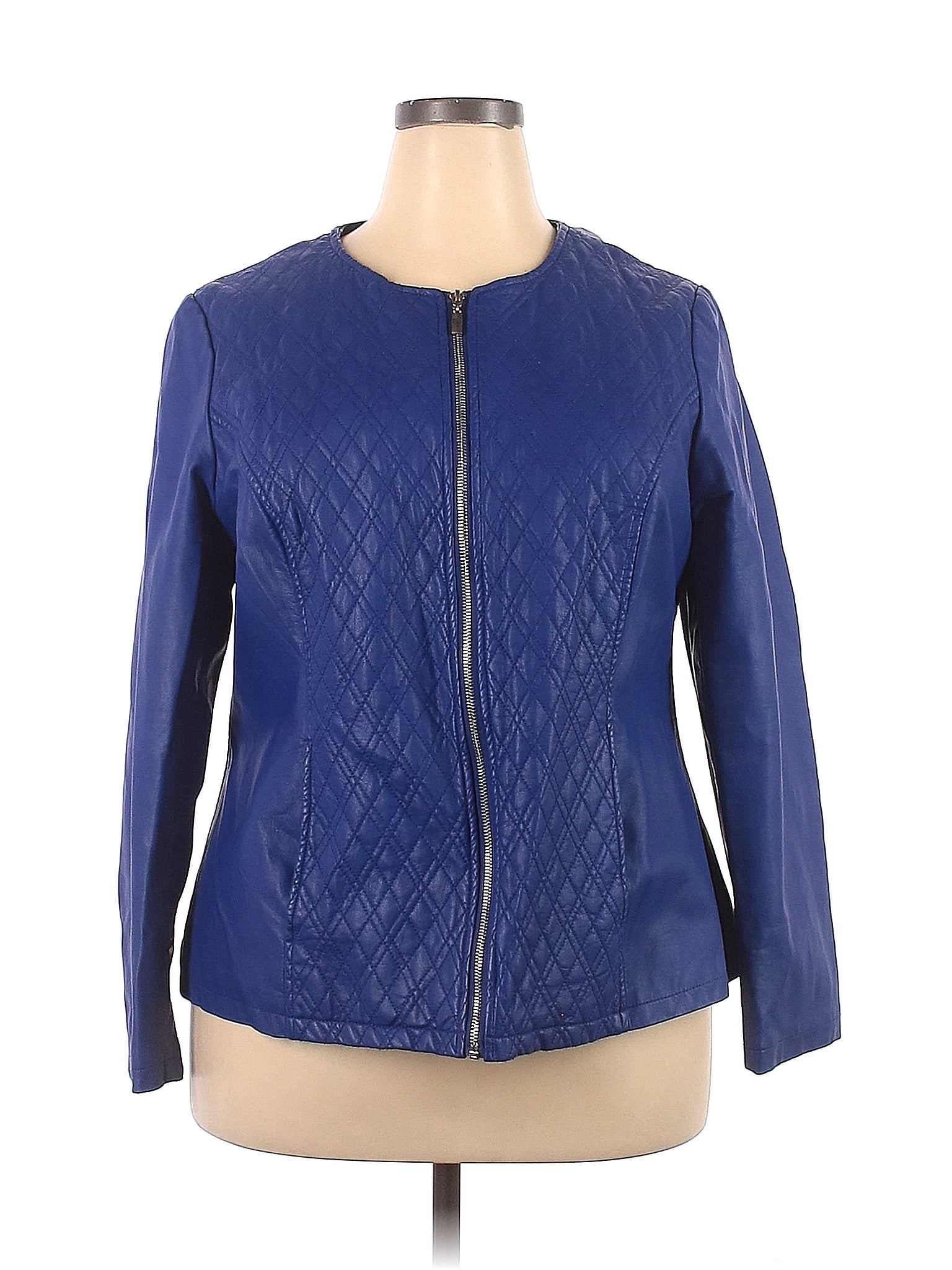 Alfani Women's Plus Size Faux Leather Zipper Jacket  Blue Size 3 Extra Large