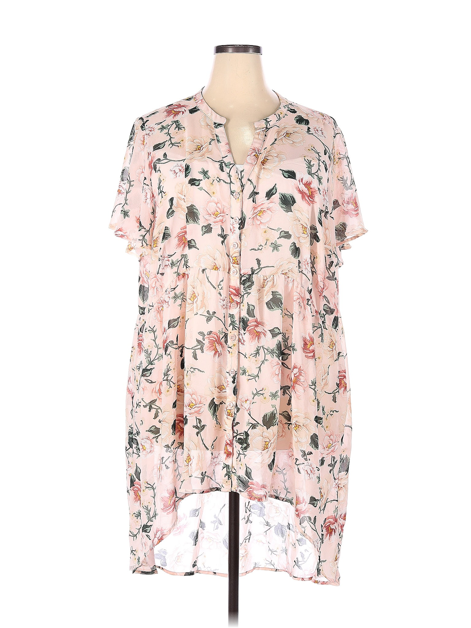 Torrid 100% Polyester Floral Pink Short Sleeve Blouse Size 5X Plus (5 ...