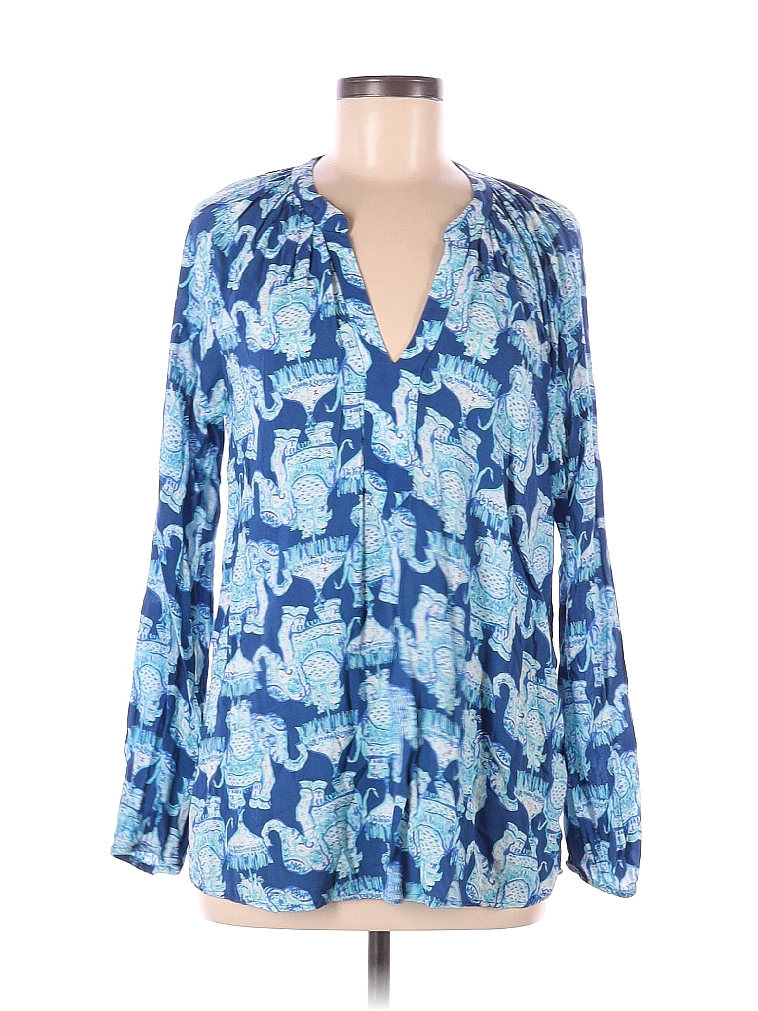 Lilly Pulitzer 100 Rayon Blue Long Sleeve Blouse Size M 72 Off